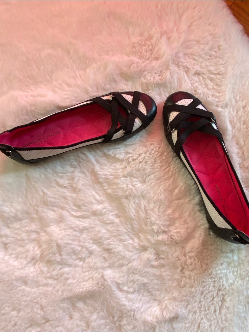 Adrienne Vittadini Black and White Flat with Pink Insole